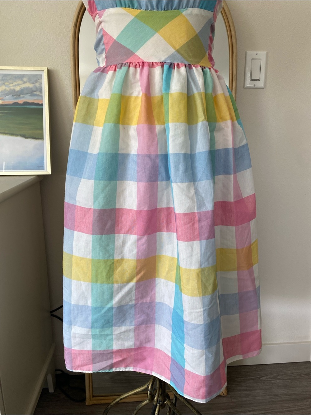 Vintage 1960s Rainbow Plaid Fit and Flare Dress - Picture 3 of 15